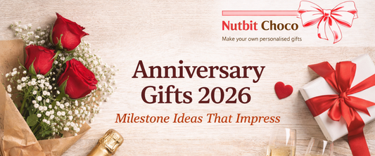 Anniversary Gifts 2026 banner with roses, champagne and romantic gift setup