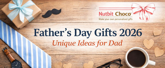 Father’s Day Gifts 2026 banner with tie, watch, gift box and Nutbit Choco logo